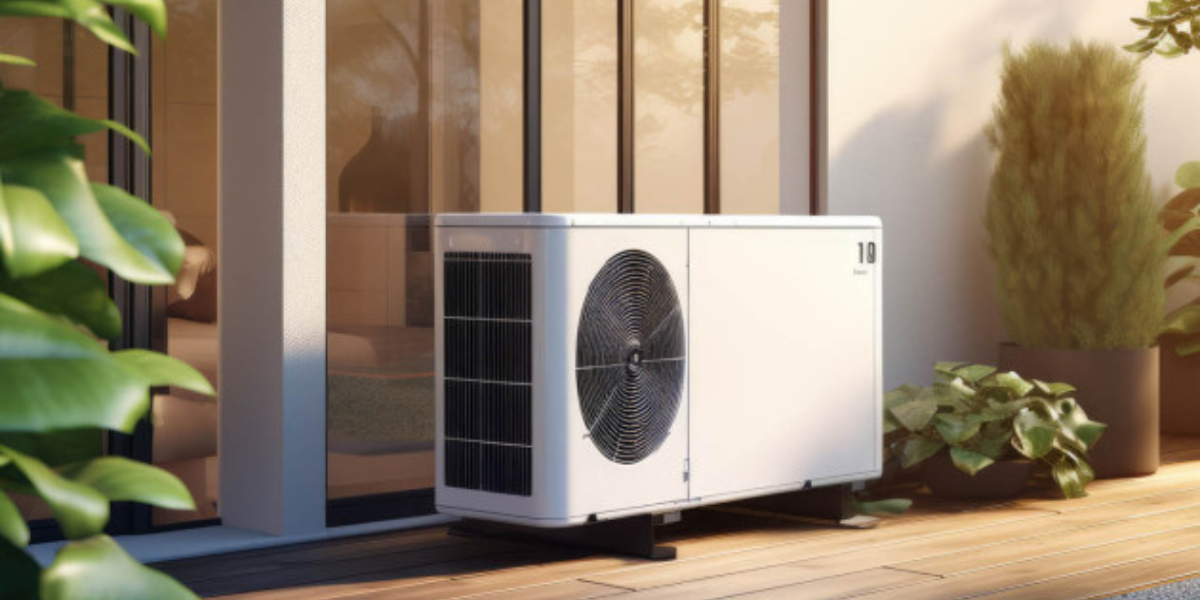 Pompe à chaleur installée en extérieur illustrant les solutions de chauffage Poolplanet, idéales pour maintenir l’eau de la piscine à température constante tout en réduisant la consommation d’énergie.