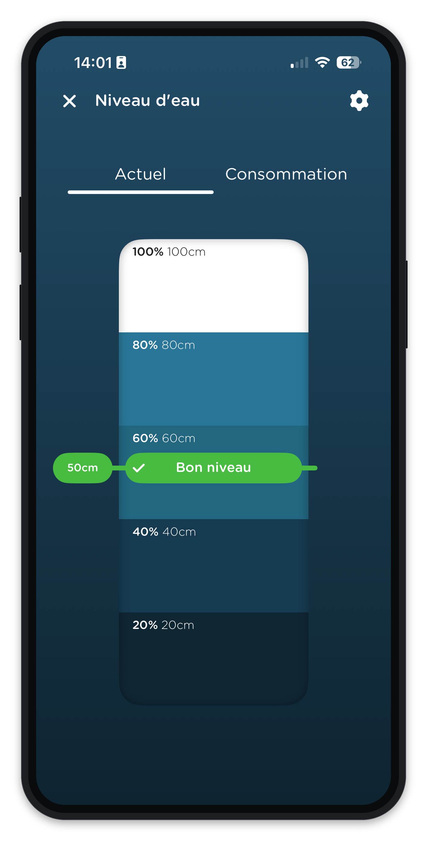 App Vigipool — régulation de niveau